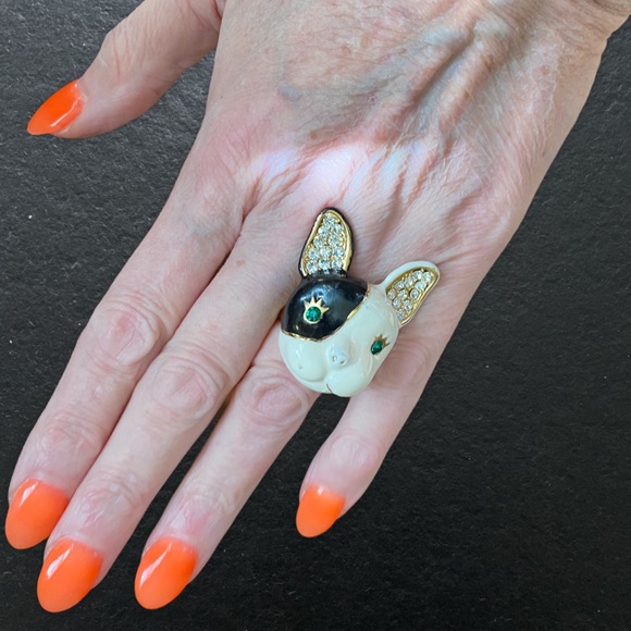 2/$30- Original Betsey Johnson Doggie Rhinestone Ring - Picture 7 of 9